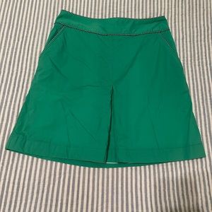 LL Bean Skirt Womens 6 Petite Green Knee Length Contrast Trim Pockets A Line